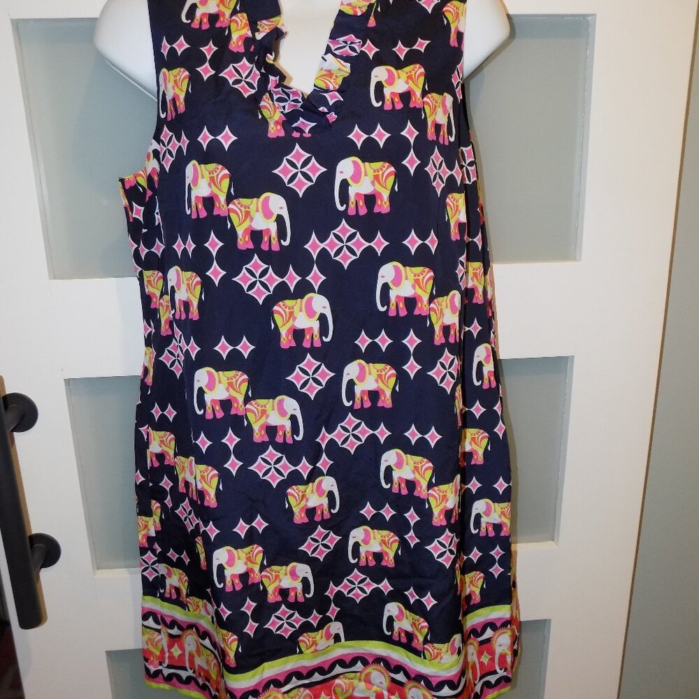 Crown & Ivy Elephant Sleeveless Dress Navy/Pink Size 10P Women's NWOT
